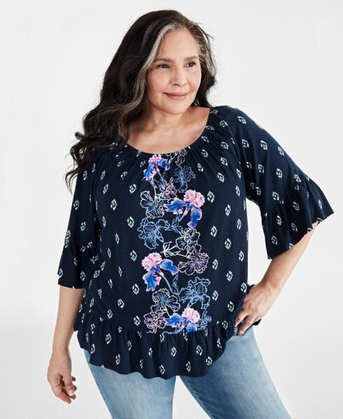 Plus Size Printed On Off Top, Created for Macy's