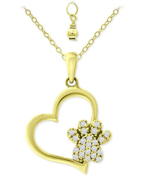 Cubic Zirconia Heart & Paw 18" Pendant Necklace, Created for Macy's