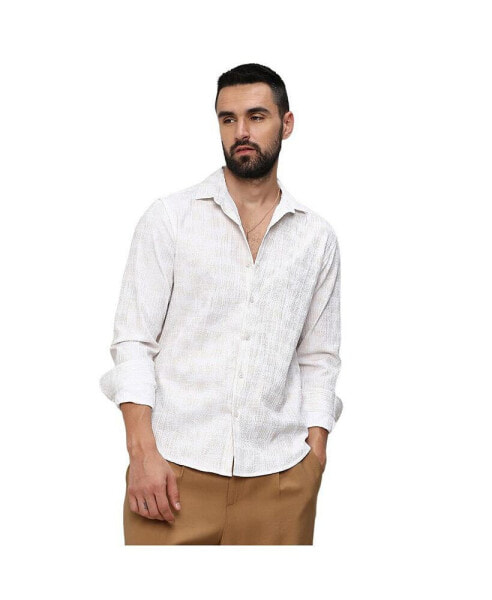 Men's Ivory White Foil-Creased Shirt