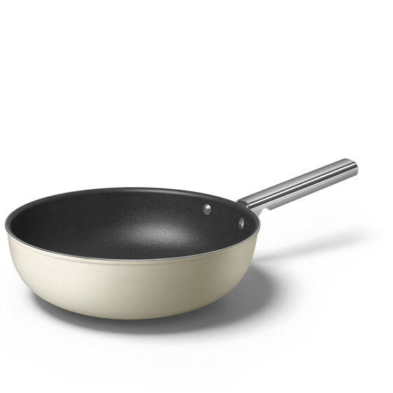 SMEG 30cm Wok Cream CKFW3001CRM - Round - Wok/Stir-Fry pan - Black - Cream - Stainless steel - PTFE - 250 °C - Aluminium - Stainless steel