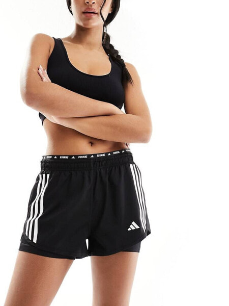 adidas own the run 2 in 1 shorts in black