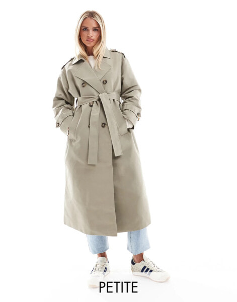 Vero Moda Petite longline belted trench coat in laurel oak