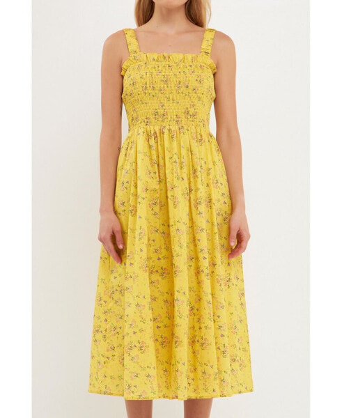 Платье с цветочным принтом English Factory "Smocked Dress" для женщин