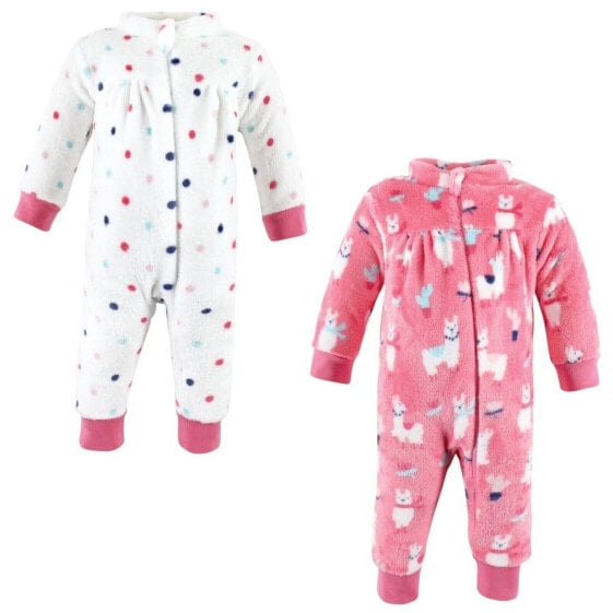 Hudson Baby Plush Jumpsuits Infant Girl 9-12 Months Red White Llama Polka Dot