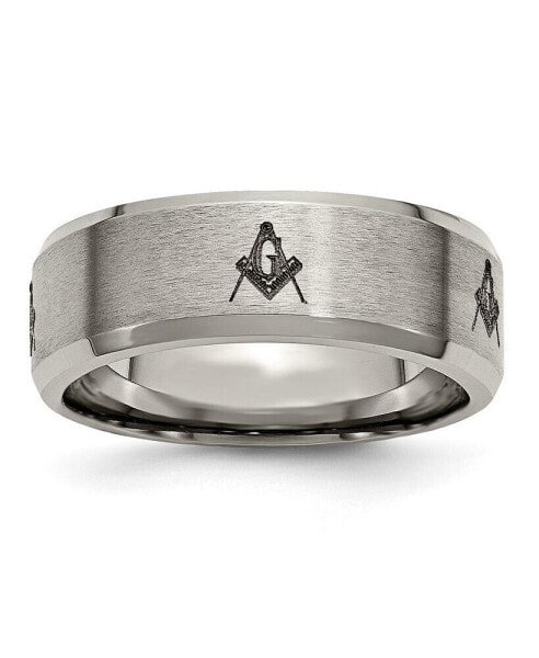 Titanium Brushed Masonic Beveled Edge Wedding Band Ring