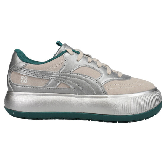 Puma Pronounce X Suede Mayu 2 Metallic Platform Lace Up Womens Silver Sneakers