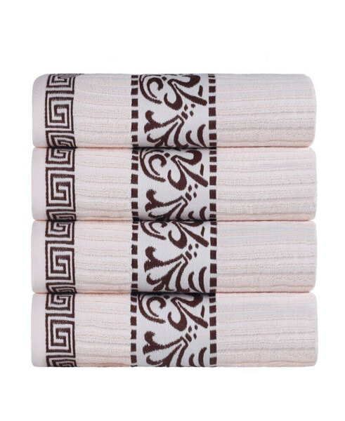 Athens Cotton with Greek Scroll and Floral Pattern Assorted, 6 Piece Bath Towel Set