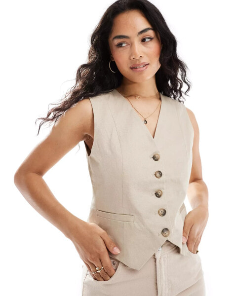 Selected Femme linen touch waist coat in beige