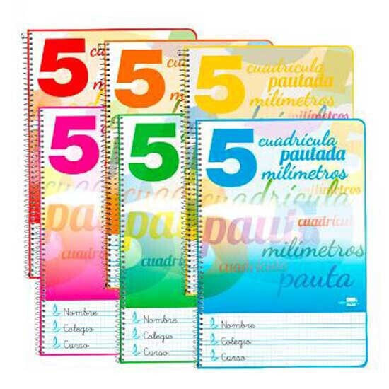 LIDERPAPEL Spiral notebook folio guidebook soft cover 80h 75gr lined square 5 mm with margin