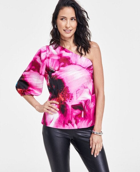 Women's Printed One-Shoulder Blouse, Created for Macy's