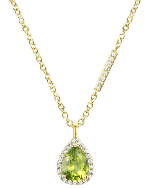 Macy's peridot (1-1/10 ct. t.w.) & Lab-Grown White Sapphire (1/6 ct. t.w.) Teardrop Halo 17" Pendant Necklace in 14k Gold-Plated Sterling Silver