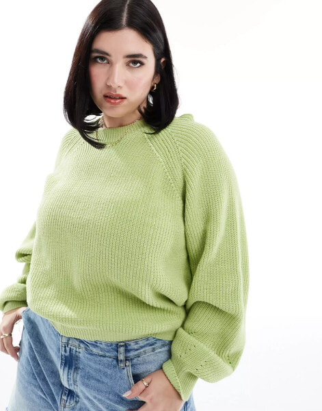 ASOS DESIGN Curve plated jumper with balloon sleeve in green