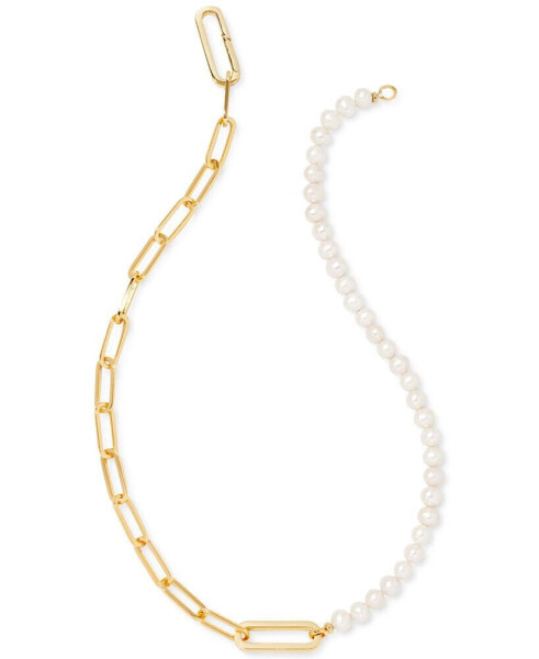 14k Gold-Plated Cultured Freshwater Pearl (6 - 6-1/2mm) Half Link 17-1/2" Collar Necklace