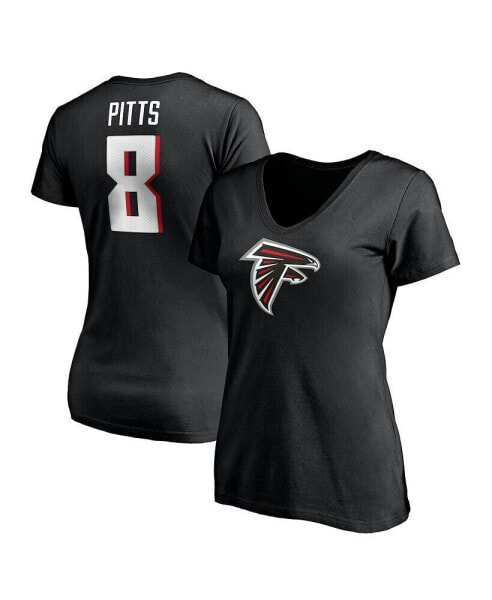 Women's Kyle Pitts Black Atlanta Falcons Player Icon Name Number V-Neck T-shirt