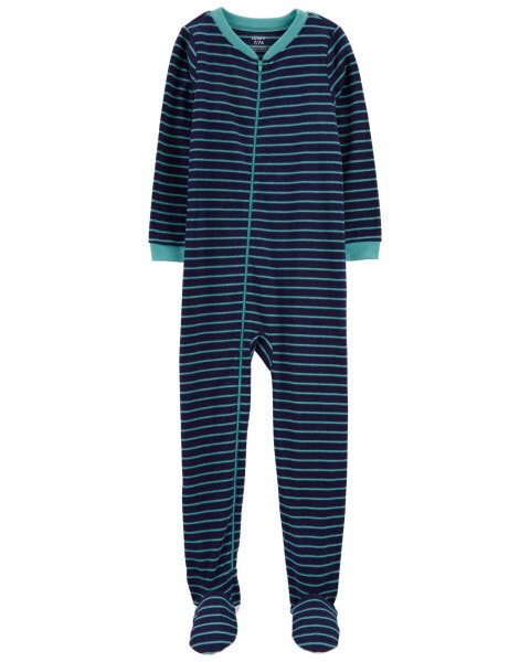 Kid 1-Piece Striped Fleece Footie Pajamas 4