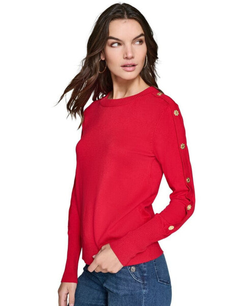 Petite Embellished Button-Sleeve Sweater