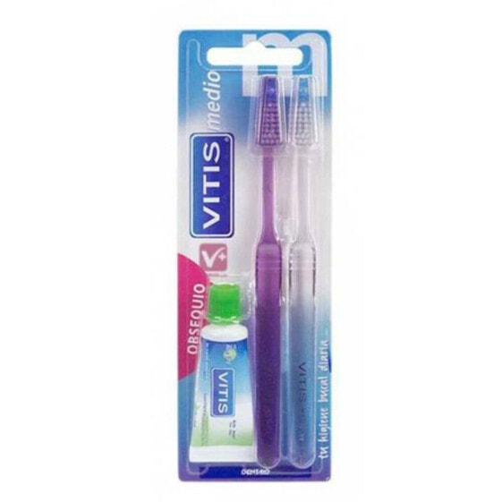 VITIS Set Medium Anticaries Toothbrushs 2 Units 15ml