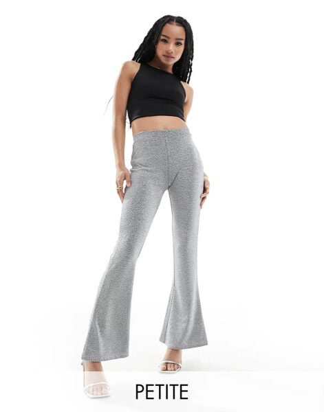 Vila Petite flare glitter trouser in silver