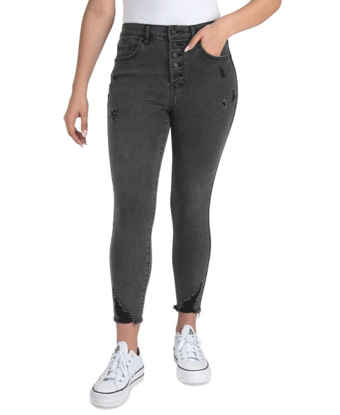 Juniors' High-Rise Destucted Curvy Crop Jeans