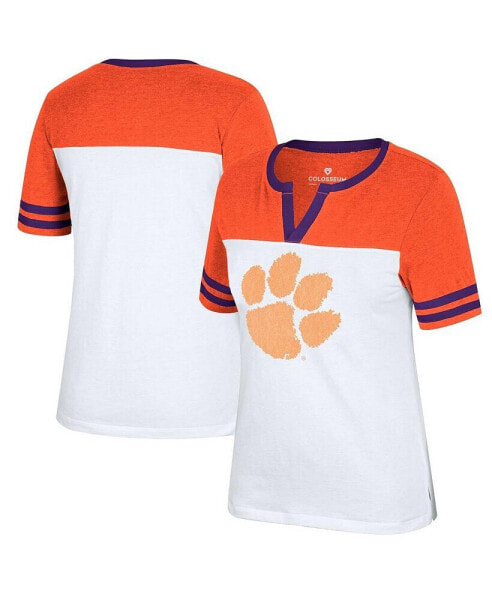 Women's White, Orange Clemson Tigers Frost Yourself Notch Neck T-shirt