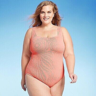 Women's Pucker Square Neck One Piece Swimsuit - Kona Sol™ Coral Pink 22