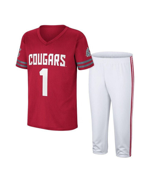 Big Boys Crimson, White Washington State Cougars Football T-shirt and Pants Set