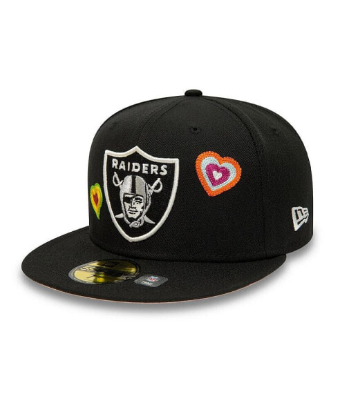 Men's Black Las Vegas Raiders Chain Stitch Heart 59FIFTY Fitted Hat