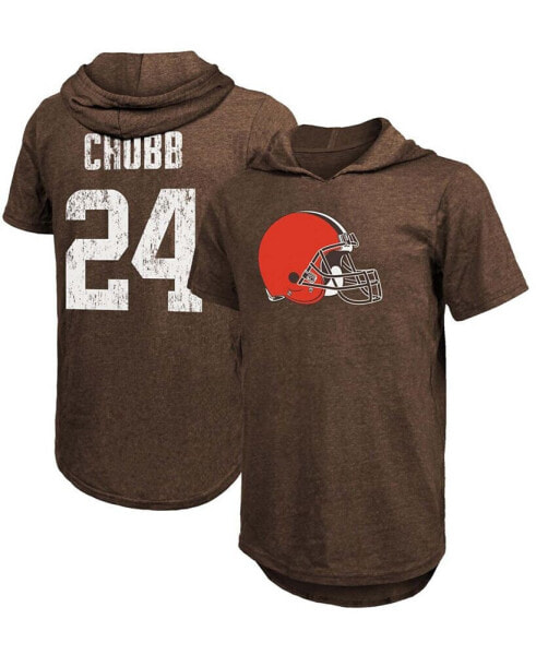 Толстовка с капюшоном для мужчин Majestic Nick Chubb коричневого цвета Cleveland Browns Player Name Number Tri-Blend