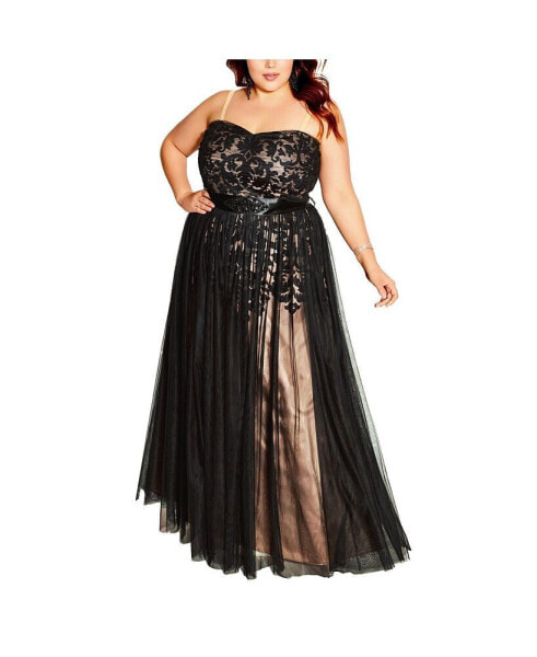 Plus Size Embroidered Tulle Maxi Dress