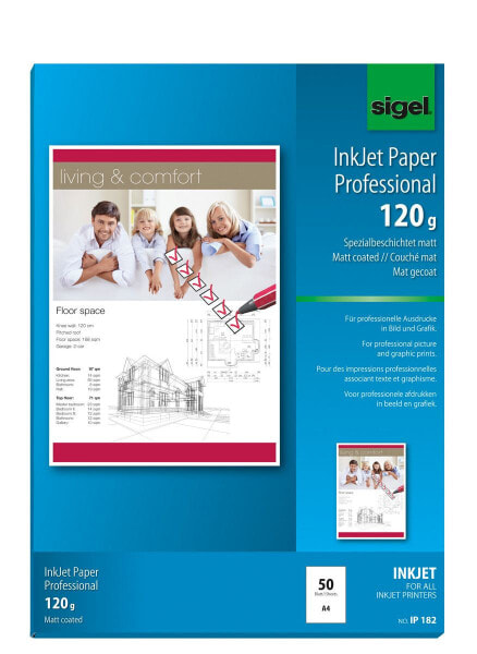 Sigel IP182 - Inkjet printing - A4 (210x297 mm) - Matte - 50 sheets - 120 g/m² - White