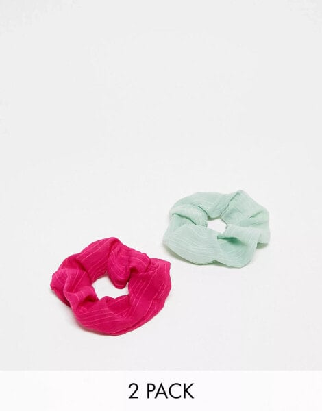 Accessorize 2 pack crinkle scrunchies in green/pink