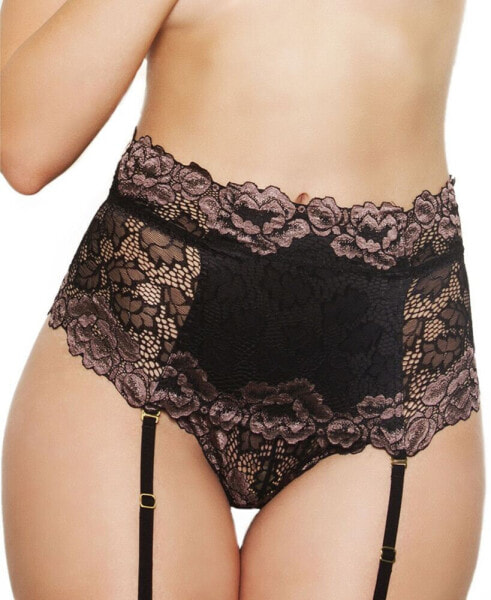 Women's Hi-Waist Garter & Thong 2 Pc Lingerie Set