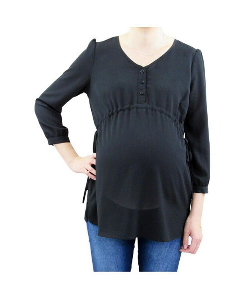 Maternity 3/4 Sleeve Button Front Babydoll Top