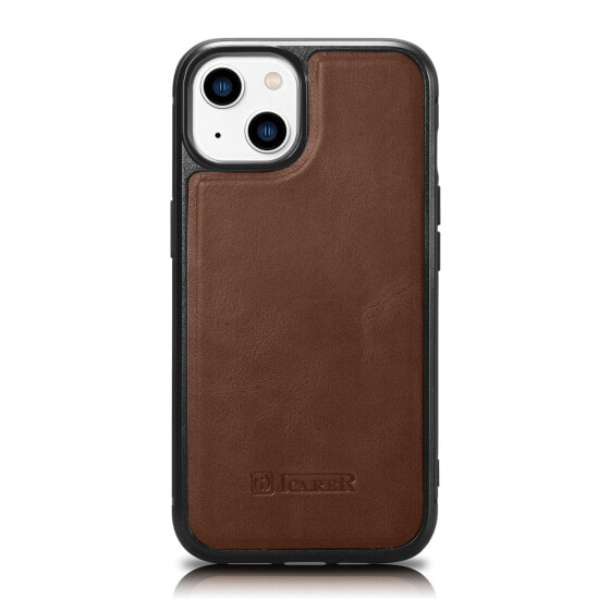 Чехол из натуральной кожи для iPhone 14 Plus Leather Oil Wax тёмно-коричневый ICARER