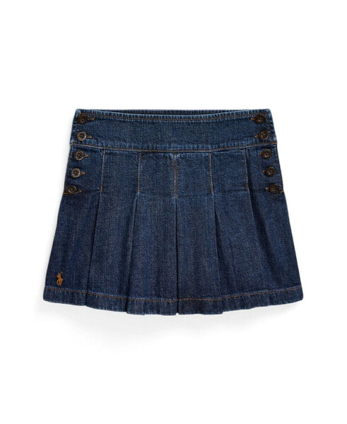 Toddler and Little Girls Pleated Cotton Denim Skirt