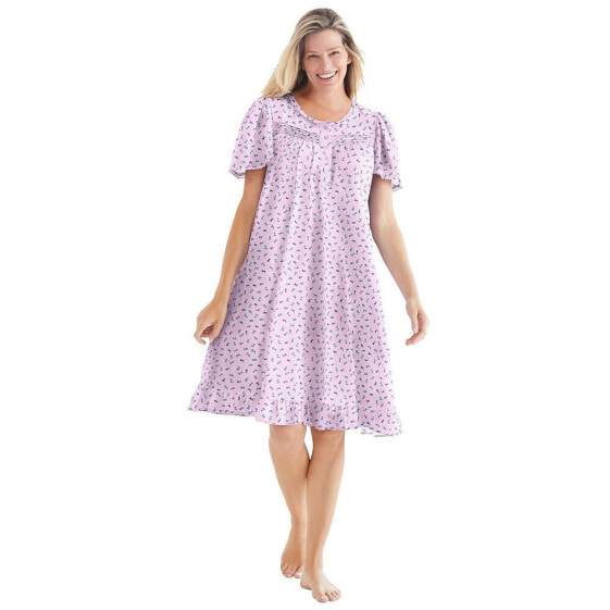 Plus Size Short Floral Print Cotton Gown