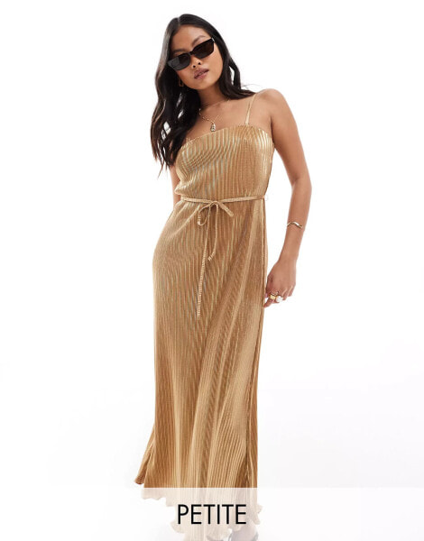 Never Fully Dressed Petite Luna plisse maxi dress in gold