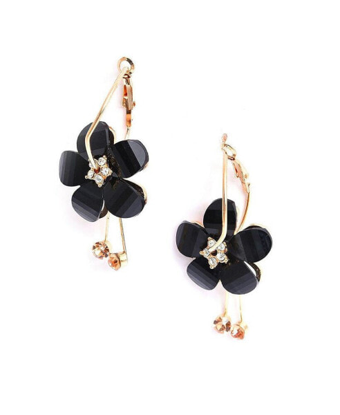 Women's Black Flower Drop Earrings