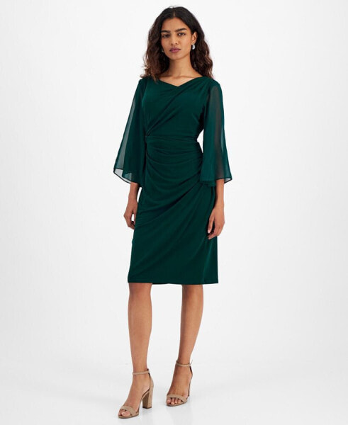 Petite Cowlneck Cape-Sleeve Sheath Dress