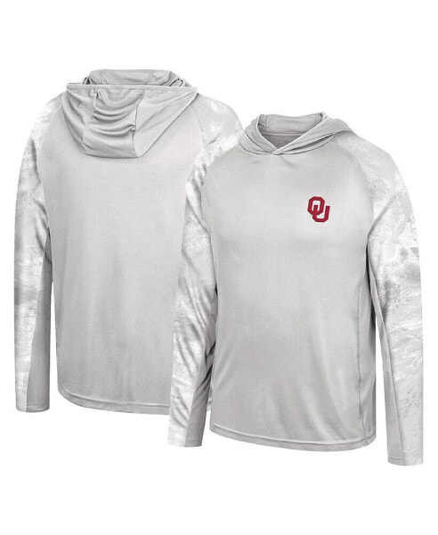 Men's Gray, Realtree Camo Oklahoma Sooners Gulf Stream Raglan Long Sleeve Hooded T-shirt