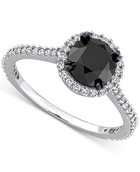 Black Diamond (1 ct. t.w.) & White Diamond (1/4 ct. t.w.) Halo Engagement Ring in 14k White Gold