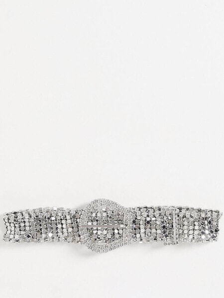 ASOS DESIGN chainmail and diamante western belt in silver