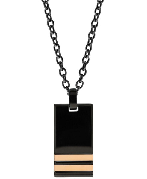 Sutton by Rhona Sutton sutton Stainless Steel Black Pendant Necklace With Double Rose Gold Stripe