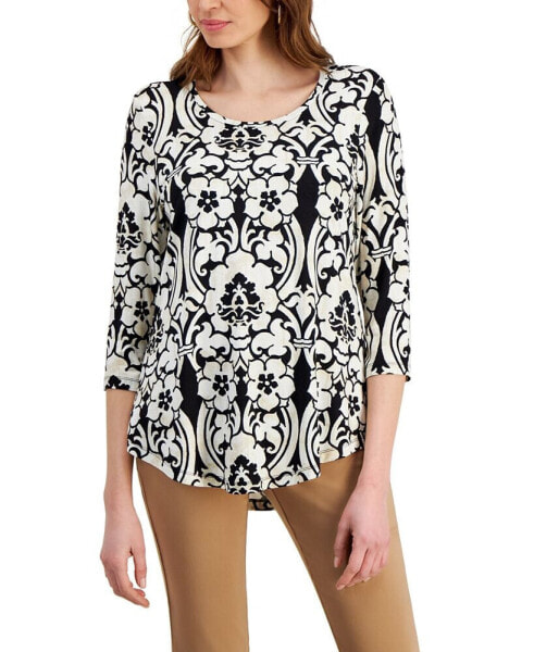 Women's Printed Knit 3/4-Sleeve Top, Created for Macy's