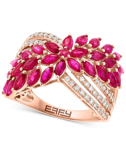 EFFY® Ruby (2-3/8 ct. t.w.) & Diamond (5/8 ct. t.w.) Flower Crossover Ring in 14k Rose Gold