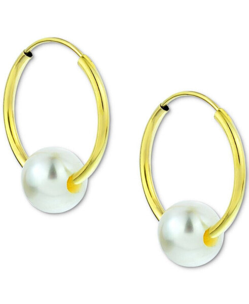 Freshwater Pearl Huggie Hoop Earrings in 14k Gold, 0.65"