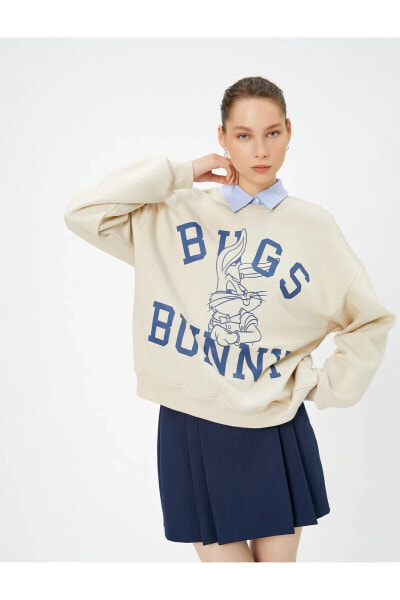 Bugs Bunny Sweatshirt Lisanslı Şardonlu Uzun Kollu Bisiklet Yaka