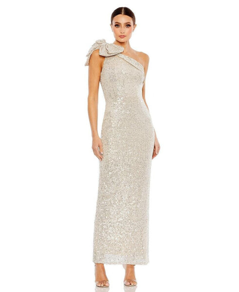 Women's Ieena Sequined Bow One Shoulder Column Gown