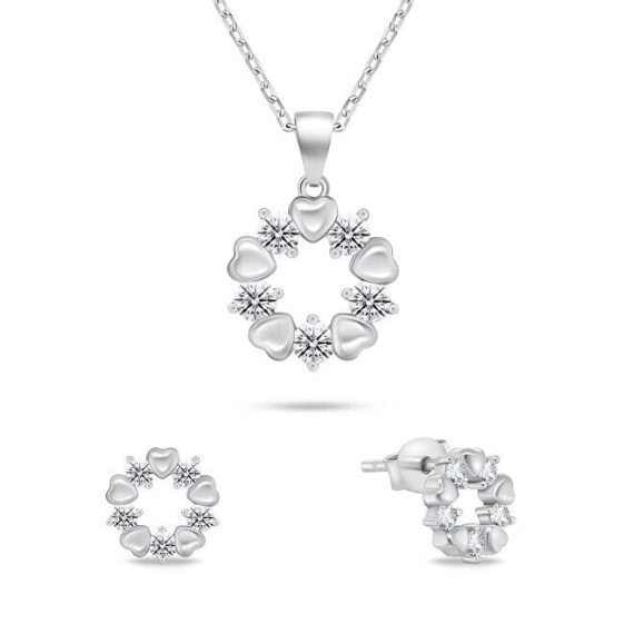 Delicate silver jewelry set with zircons SET239W (earrings, necklace)