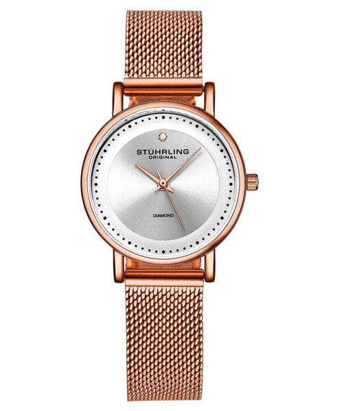 Часы и аксессуары Stuhrling Женские кварцевые наручные часы с сетчатым браслетом Розового цвета 29 мм